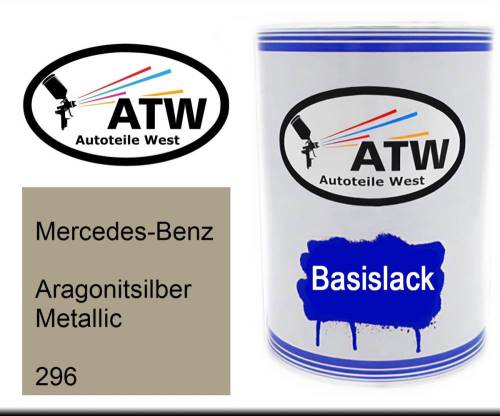 Mercedes-Benz, Aragonitsilber Metallic, 296: 500ml Lackdose, von ATW Autoteile West.